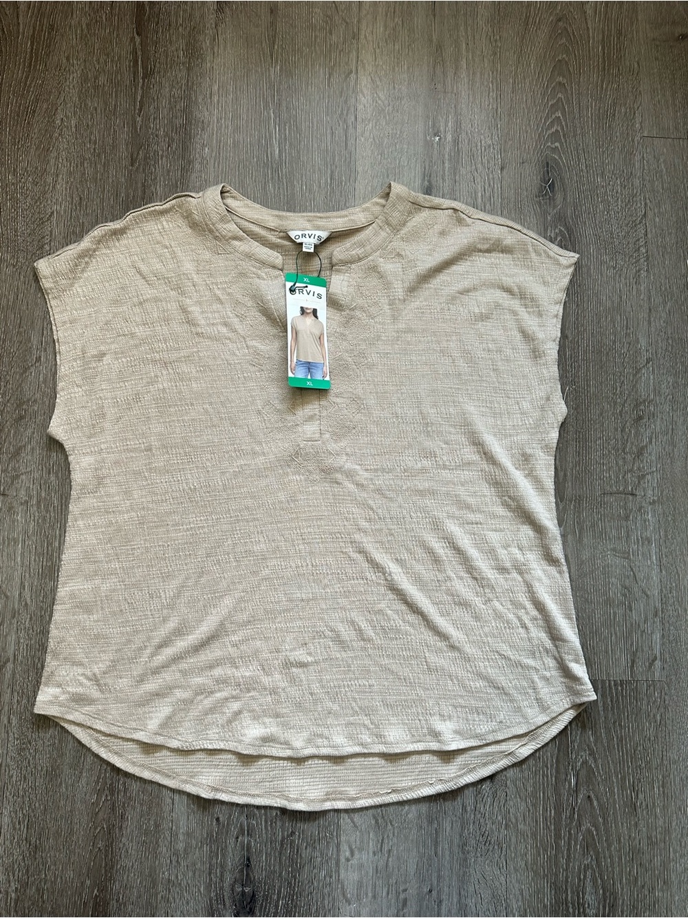 Orvis Women's Short Sleeve Henley Tee in Beige